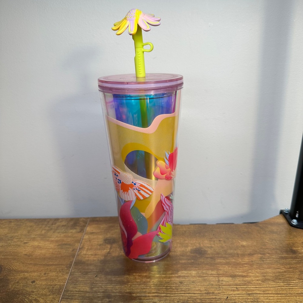 Starbucks Iridescent Floral Venti Cold Cup Tumbler 24oz with Flower Straw Topper